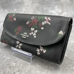 COACH コーチ 長財布 シグネチャー フローラル 花柄 レッド レザー 블랙