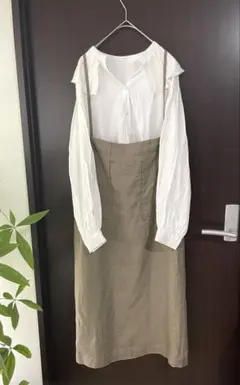 【麻（リネン）100%のサロペットスカート♡】FANAKA 表地　ブラウンのサムネイル