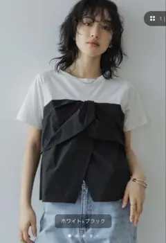 リエディ　ビスチェドッキング 半袖Tシャツ　モノトーン　バイカラーのサムネイル