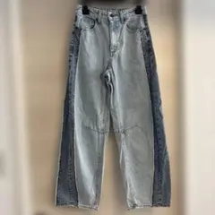 GU 2トーンバレルレッグジーンズ.ブラックジーンズ　Ｓサイズ２点セット
