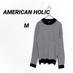 アメリカンホリック M ハイネック リブニット 白黒ボーダーニット ボーダー