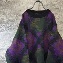 ち*】様 古着　90s ヴィンテージ 総柄ニットセーター　アート柄　昭和レトロ