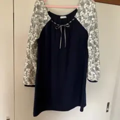 【axes femme】ネイビー　チュニック　袖レース　リボン
