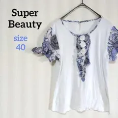 スーパービューティー　花柄スリーブ半袖カットソー　Tシャツ　リボン　立体モチーフのサムネイル