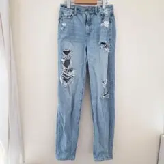 AMERICAN EAGLE ダメージデニム US 2 ストレート　ジーンズのサムネイル