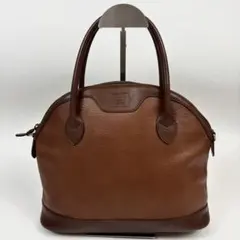 美品 バーバリー ハンドバッグ レザー 茶色 ノバチェック ドーム型