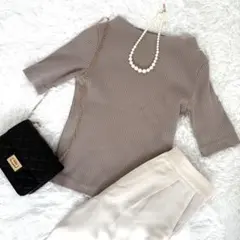 green label relaxing✨リブ 五分袖 ボトルネック ベージュF