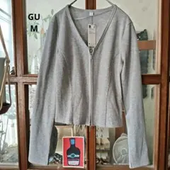 GU リブダブルジップVネックカーディガン　M