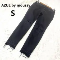アズールバイマウジー スキニーデニムパンツ 黒 ダメージ ストレッチ 綿/S
