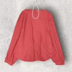 くすみレッド 長袖ブラウス Mサイズ パフスリーブ オーバーブラウス 赤