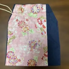 和柄 巾着袋 ピンク 花柄 紺色　新品未使用
