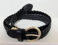ブラックレザー編み込みベルト ゴールドバックル