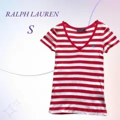 ラルフローレン／ボーダー柄 半袖カットソー Tシャツ 赤×白 刺繍