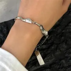 チタン ウェーブクラピカル チェーン ブレスレット クロス シルバー 341-4