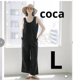 cocaコカ　サロペット　ワッシャーナイロン肩ギャザー　オールインワン　L