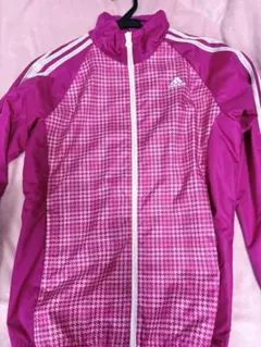adidas アディダス　ピンク チェック柄 ウィンドブレーカー