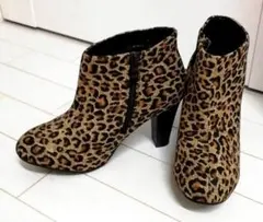新品未使用♡ヒョウ柄ショートブーツ♡レオパード柄ブーティー♡ヒールパンプス♡S♡