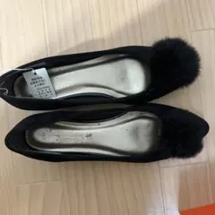 パンプス 靴 シューズ ブラック スエード ファー付き LL