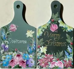 ウェルカム&クリスマスボード　リバーシブル　　　　　 トールペイント　バラ