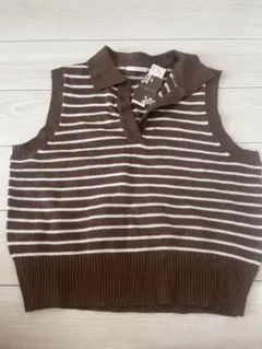 ニットベスト Lサイズ ブラウンストライプ