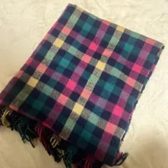 チェック柄フリンジ付きマフラー