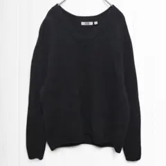 3356【ユニクロＵ】プレミアムラムVネックセーター 長袖ニット ウール 黒 M