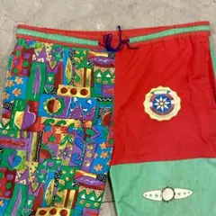 90s USA製 ヒッピービンテージ ショーツ 海パン ハーフパンツ カラフルのサムネイル