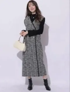 Apuweiser-riche ラップツイードジャンスカ　ワンピース　ブラック