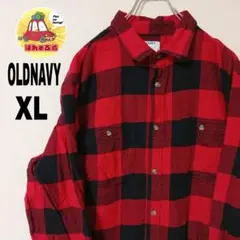 USA古着 OLDNAVY ネルシャツ XL レッド　ブラック　チェック