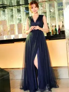 DAZZY ノースリーブチュールバックカットAラインロングドレス