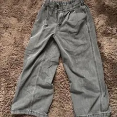 ウォッシュ加工 ワイドデニムパンツ グレーのサムネイル