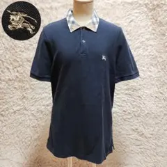 希少　バーバリーロンドン　ポロシャツ　ノバチェック　刺繍　黒　L