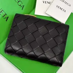 極美品/RFID✨ボッテガヴェネタ 二つ折り財布 マキシイントレ レザー 黒のサムネイル
