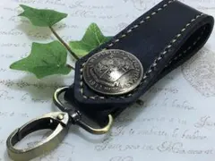 牛革 手縫い ベルトループ　キーホルダー 33mm大型コンチョ