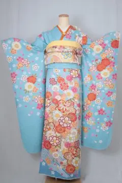 正絹　可愛らしい水色の振袖セット　⑤