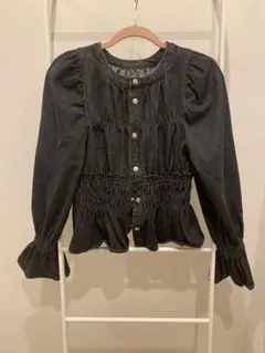 ダークグレー フリルデザイン デニムジャケットのサムネイル