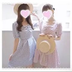 【半額以下！】ギンガムチェック レースワンピース