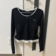INGNI 長袖カットソー ドット柄 レース装飾 ブラック
