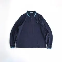 FRED PERRY 90s 長袖ポロシャツ 紺　L イングランド製