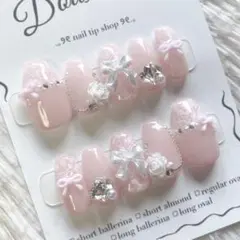 【サイズオーダー】量産型　韓国ネイル　フレンチガーリー　ピンク　リボン