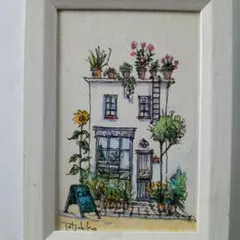 カフェ　ガーデニング　ペン画　アクリル画　原画　インテリア　ハンドメイドのサムネイル