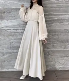 JUNOAH チュールボレロ＋フレアキャミワンピース ピンクベージュ　Sサイズ