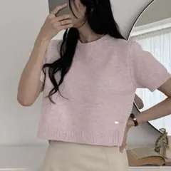 DAZY クロップドニットトップ カジュアル 半袖ニット ピンク M