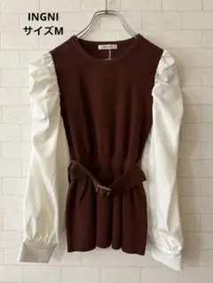 タグ付き！INGNI 袖異素材パワショル／ペプラムニット