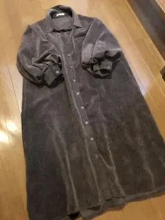 本日お値下げしました・コーデュロイロングコート・ロングワンピ。ブラウン・前空き