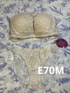 E70Mグラナティス花柄刺繍×レースのチューブトップブラ＆ショーツセットホワイトのサムネイル