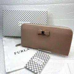 【付属品有】FURLA フルラ リボン ラウンドファスナー長財布 ピンク