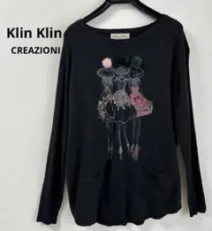 Klin Klin長袖ニット トップス女性イラスト プリント おしゃれLサイズ