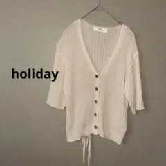 Holiday☆透かし編みニット半袖カーディガン　ボレロ　ベージュのサムネイル
