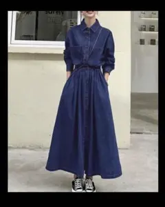 doula doula デニムシャツワンピース 長袖 サイドスリット